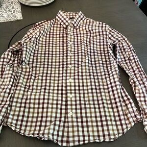 GUC Express 1MX Slim Long-Sleeved Dress Shirt - M maroon gold checkered